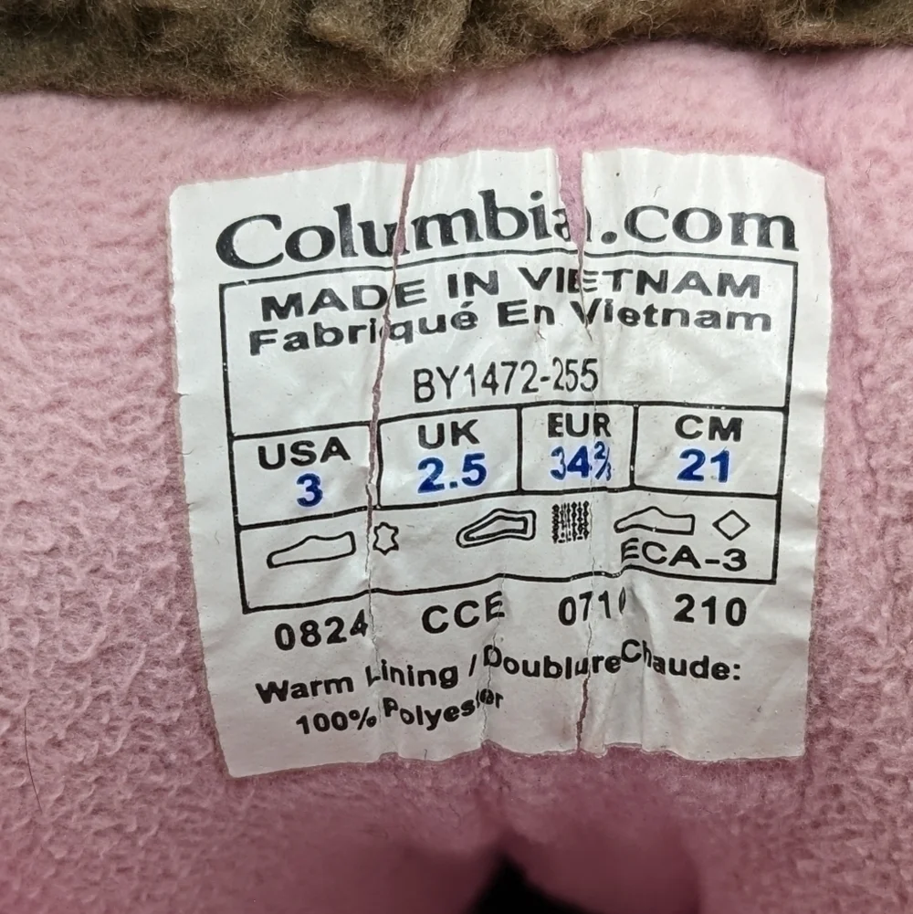 Columbia Lined Winter Snow Boots 3Y Youth